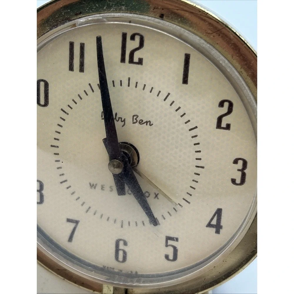 Vtg Westclox Baby Ben Alarm Clock 61-Y Cream Metal Brass Trim MCM Works